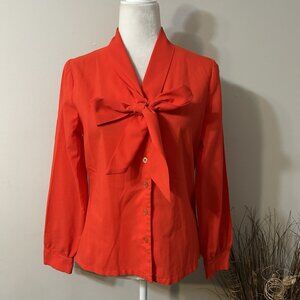 Vtg Fritzi Blouse Top Orange Button Up V-neck Tie Front Long Sleeve Sz 13/14